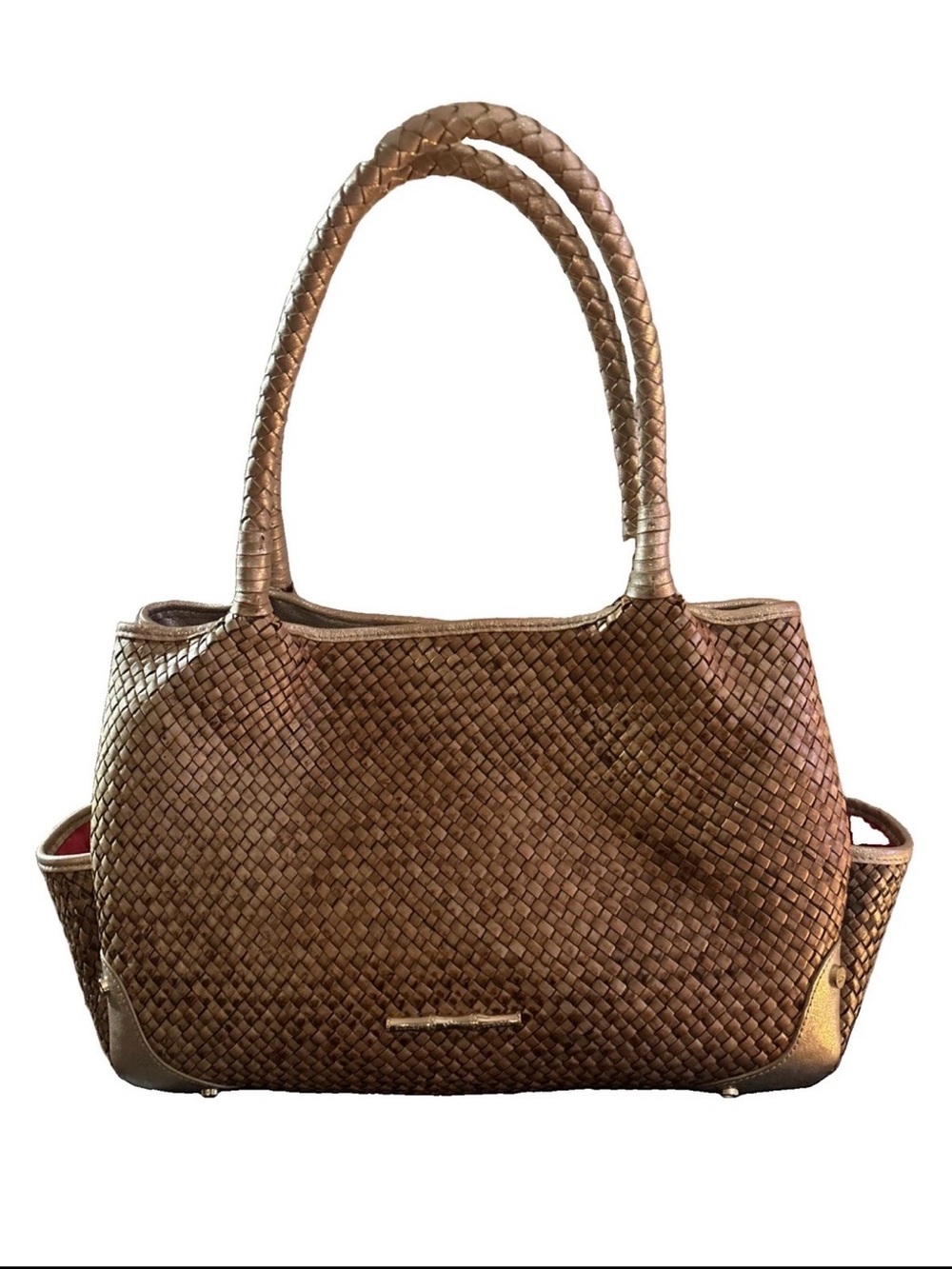 Elaine Turner Woven Tote Handbag in Brown Gold Accents 
- Women Bags Medium